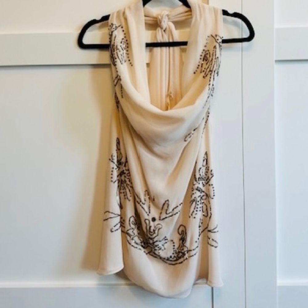 ROBBI & NIKKI Top Sexy Party Chiffon Soft Pink Sequins Drape S/L NWT Sz S